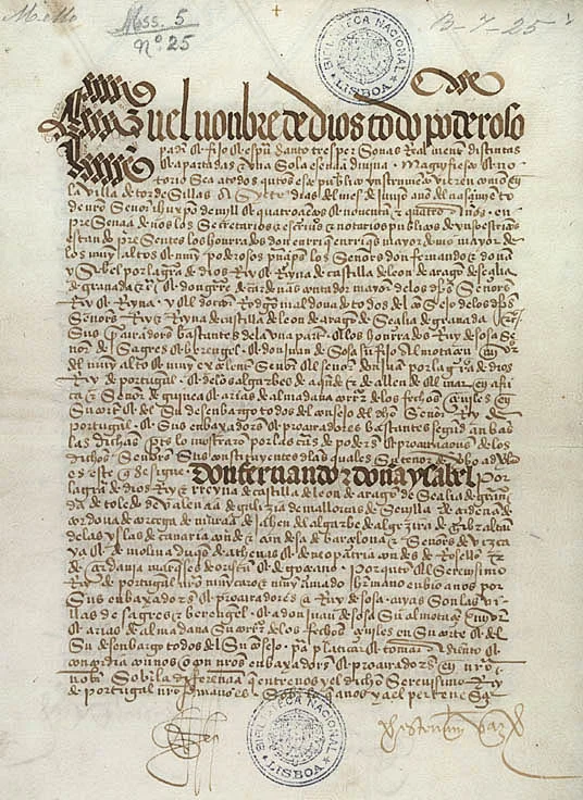Тордесільяська лінія на карті Атлантики, 1494